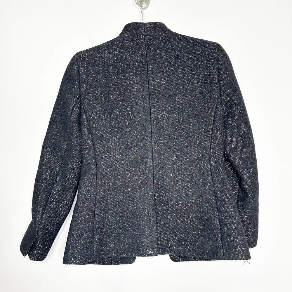 J.Crew Womens Jacket Going Out Blazer Tinsel Tweed Wool Blend Lined Black Size 2